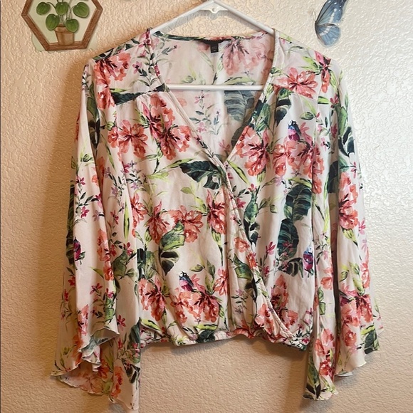 Floral Blouse with Bell Sleeves - Picture 1 of 11